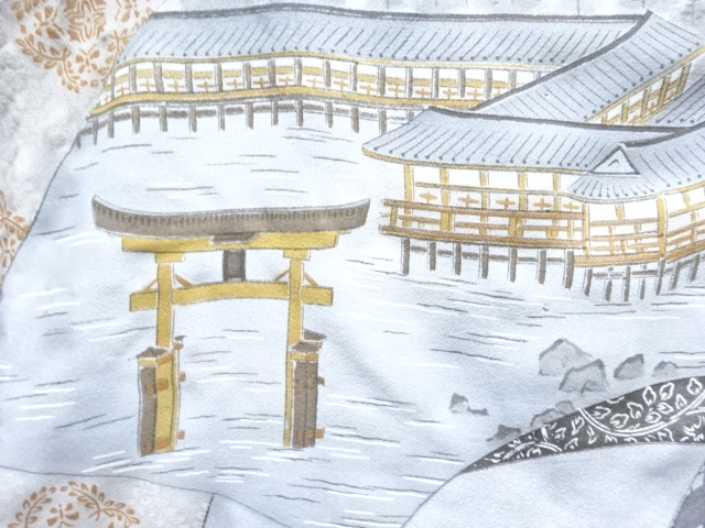 JAPANESE KIMONO / ANTIQUE ITSUKUSHIMA SHRINE / KINTAIKYO BRIDGE PATTER